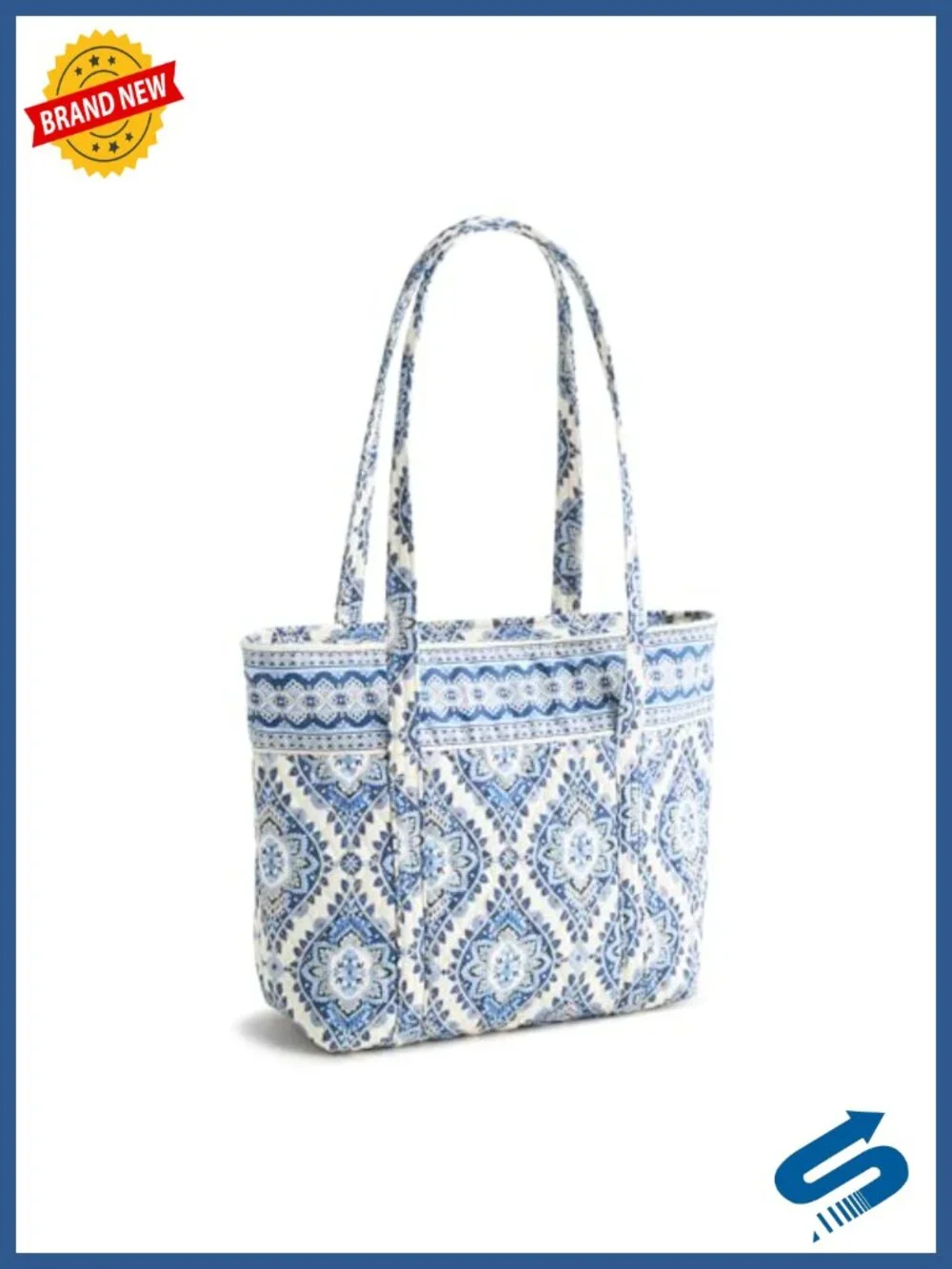Quilted Cotton Small Tote Bag Zip Closure Shoulder Purse